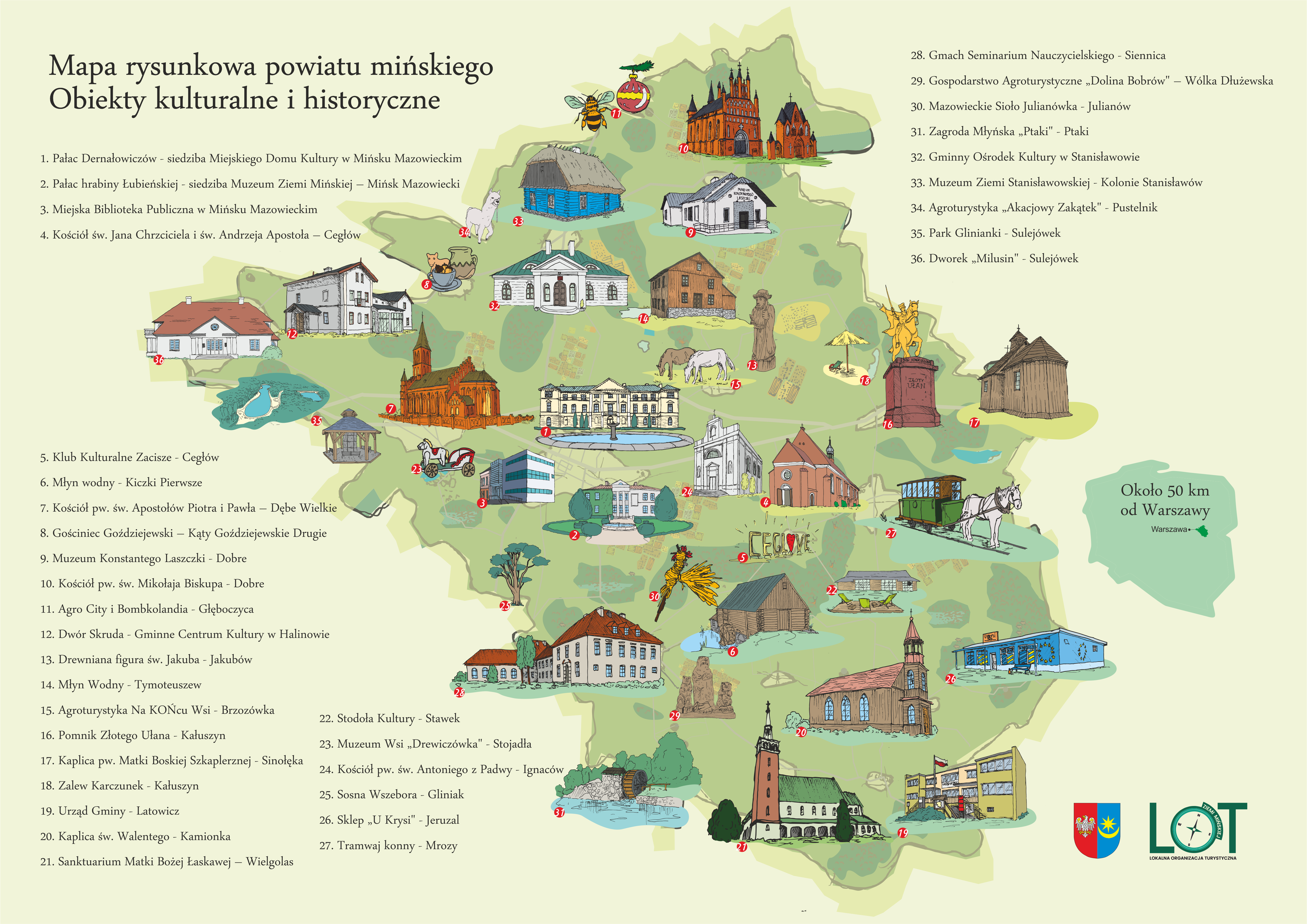 mapa turystyczna powiatu mińskiego